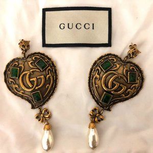 Gucci Heart Earrings with Glass Pearls